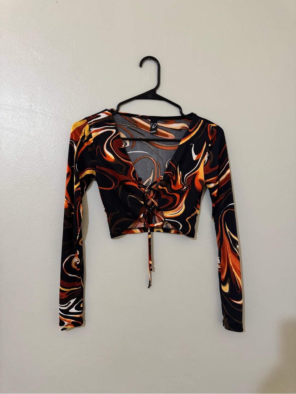 Windsor Black, Orange & Cream Swirl Lace-Up Crop Top